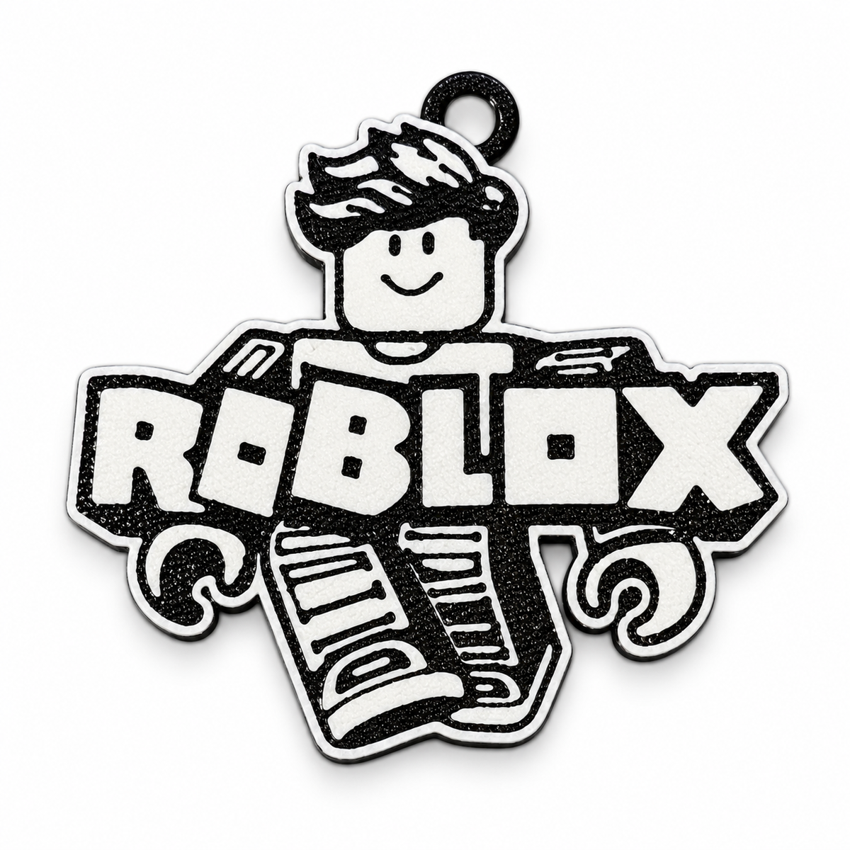 Roblox 3D Printed Keychain – Black & White